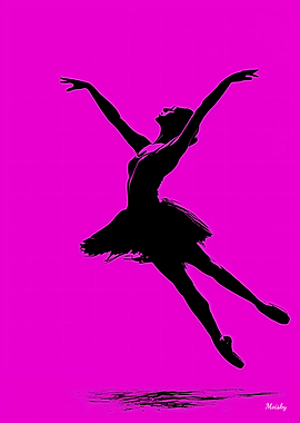 Ballerina Silhouette – Elegant Dance on Pink Poster