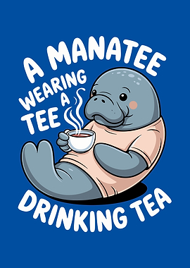 Manatee Wearing a Tee Drinking Tea