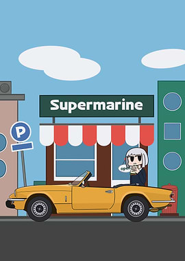 Cartoon Yellow Car in Cityscape