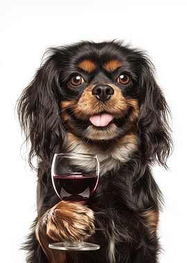 English Toy Spaniel dog with Wine Glass Portrait