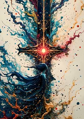 Abstract Sword and Figure Art