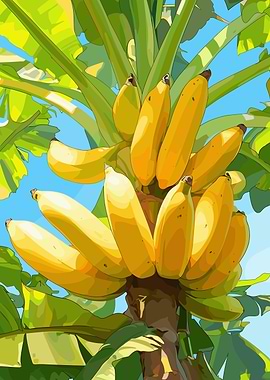 Banana Bunch on Tree, Digital Art