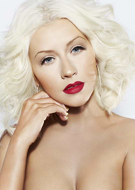 Christina Aguilera portrait with red lipstick