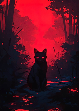 Black Cat in Red Forest