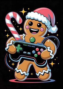 Gingerbread Gamer Christmas Cartoon