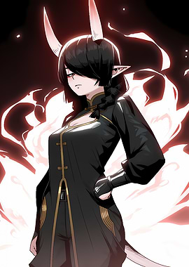 Anime Girl with Horns and Flames