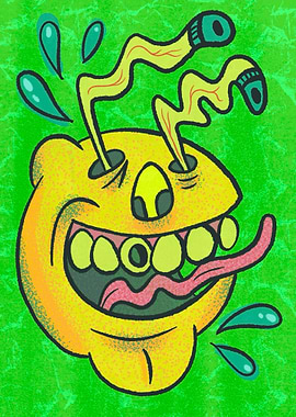 Cartoon Lemon with Eyes as Worms