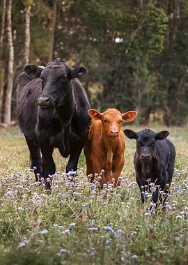 Cows in a field of flowers