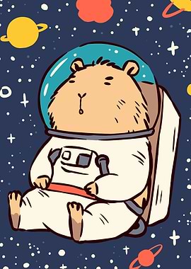 Capybara Astronaut in Space Cartoon