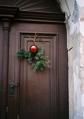 Christmas Ornament on Wooden Door