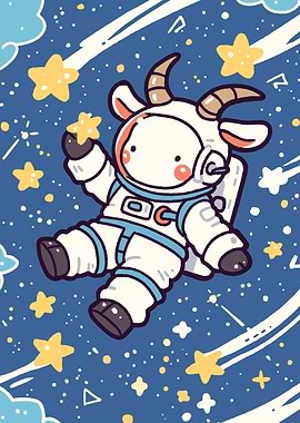 Goat Astronaut in Space Cartoon