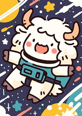 Cartoon Yak Astronaut in Space