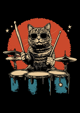 Cool Cat Drummer Illustration