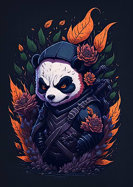 Warrior Panda with Floral Accents
