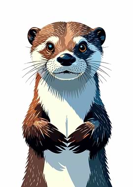 Cute Otter Portrait on White Background