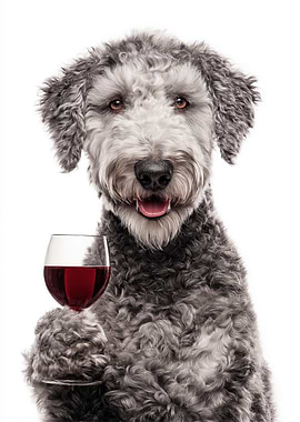 Bedlington Terrier dog with Wine Glass Portrait