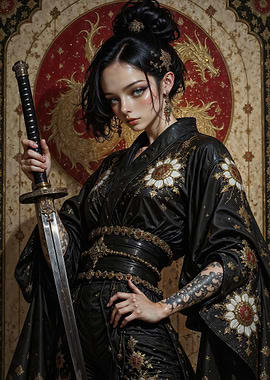 Warrior Woman with Katana and Kimono
