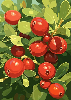 Cranberries and Leaves Illustration