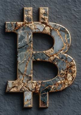 Cracked Bitcoin Symbol on Stone