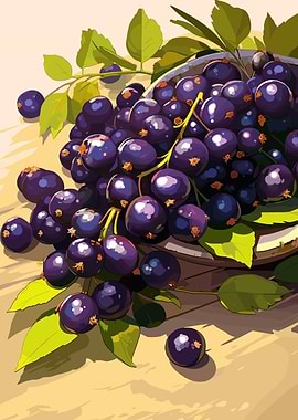 Blackcurrant Still Life with Leaves