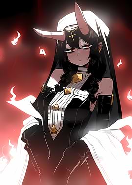 Anime Nun with Horns and Flames