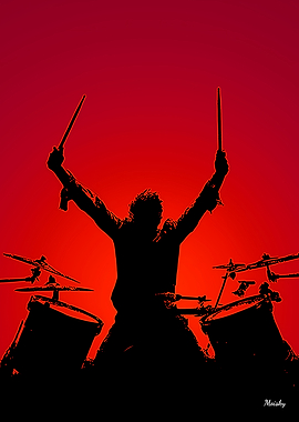 Rock Drummer Silhouette – Red Energy Poster