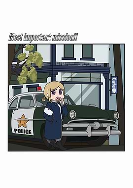 Anime Girl with Police Car and Donut