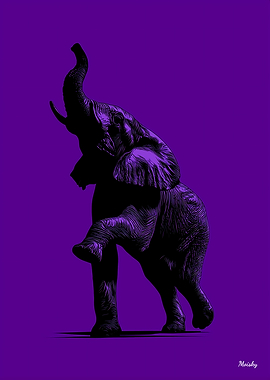 Elephant Silhouette – Majestic Strength on Purple Poster