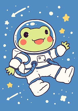 Frog Astronaut in Space Cartoon