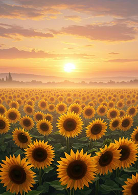 Sunflower Field at Sunset