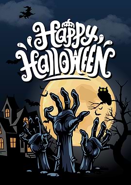 Happy Halloween Zombie Hands Illustration