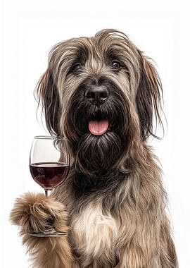 Briard dog with Wine Glass Portrait