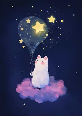 Dreamy Cat with Star Balloon