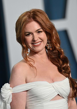 Isla Fisher portrait in white dress