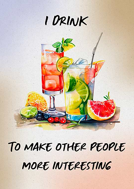Watercolor Cocktails with Funny Quote