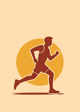 Running Man Silhouette with Sun