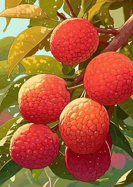 Lychee Fruit on Tree Branch