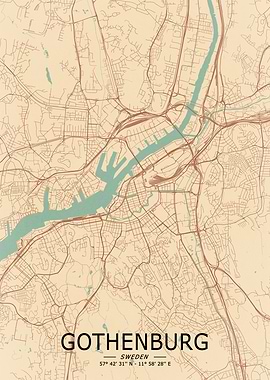 Gothenburg Vintage Map