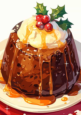 Christmas Pudding with Holly and Berries