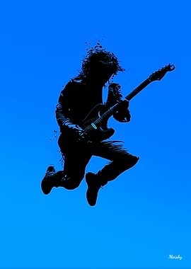Rock Guitarist Silhouette – Electric Blue Jump