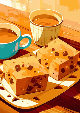 Coffee and Chocolate Chip Blondies Illustration