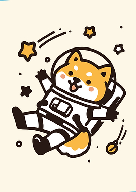 Shiba Inu Astronaut Cartoon Illustration
