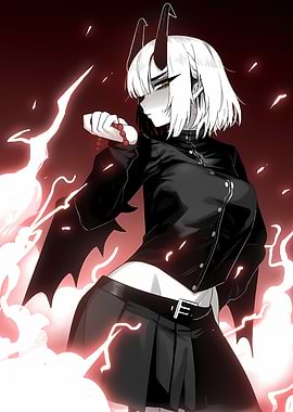 Anime Girl with Horns in Red Light