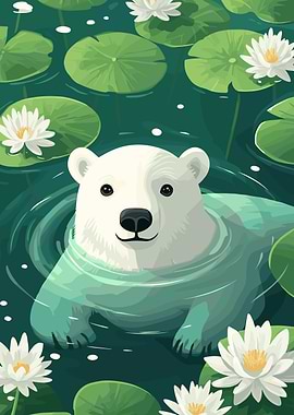 Polar bear swimming in a pond