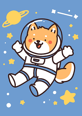 Shiba Inu Astronaut Cartoon Illustration