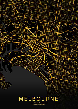 Golden Melbourne City Map