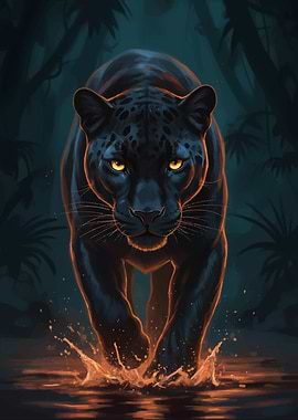 Black Panther in Jungle Illustration