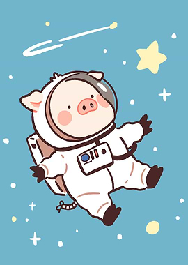 Astronaut Pig in Space Cartoon