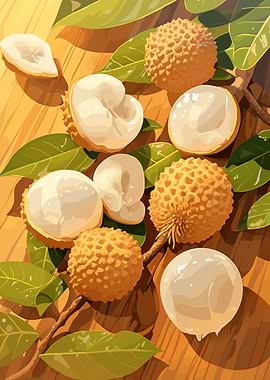 Lychee Fruit Still Life Illustration