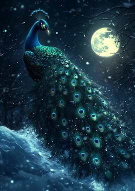 Peacock in Winter Night